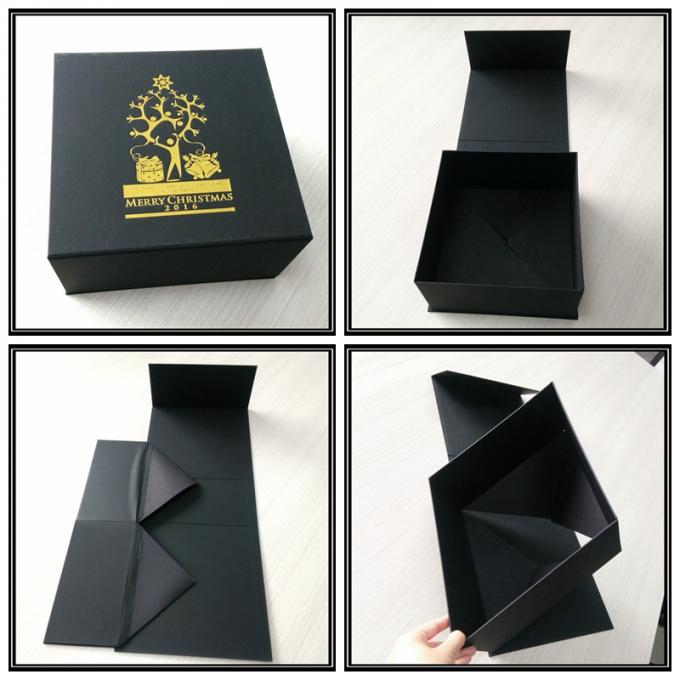 Kundenspezifisches Goldstempelnlogo-anwesende Geschenkbox, Weihnachtsschwarz-Faltschachtel-Kasten