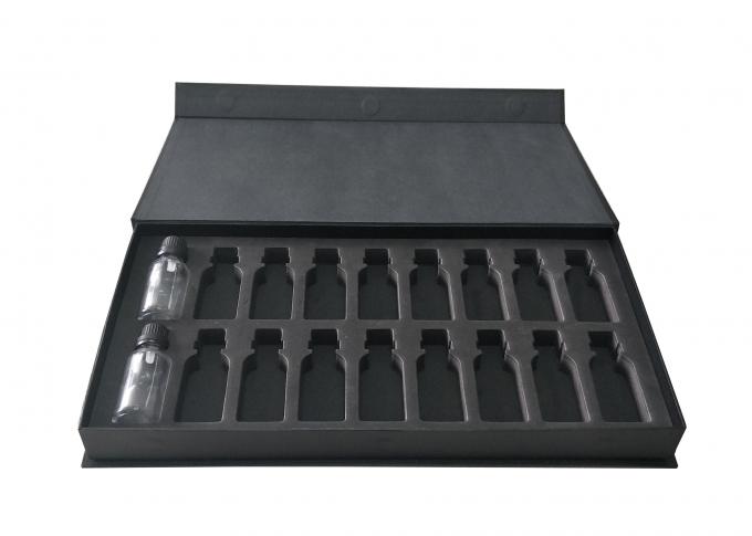 Schwarzes strukturiertes Buch-geformtes magnetisches Papierkasten-Parfüm-Glasflasche, die mit Einsatz verpackt