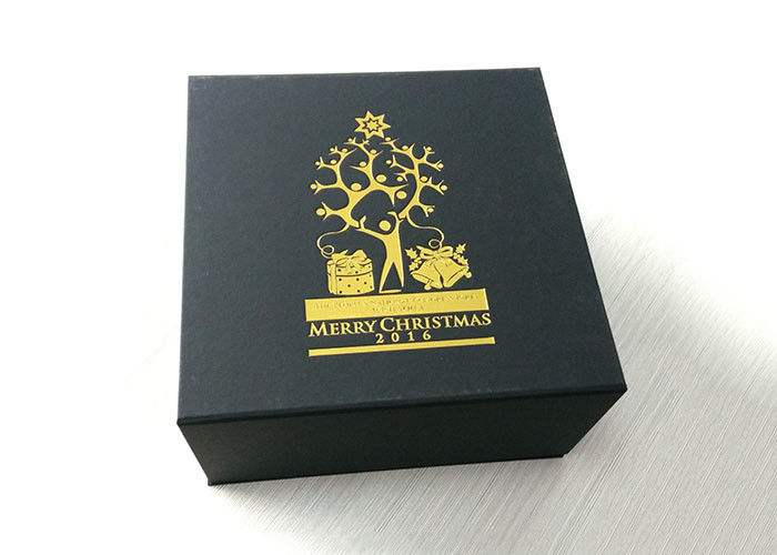 Kundenspezifisches Goldstempelnlogo-anwesende Geschenkbox, Weihnachtsschwarz-Faltschachtel-Kasten fournisseur