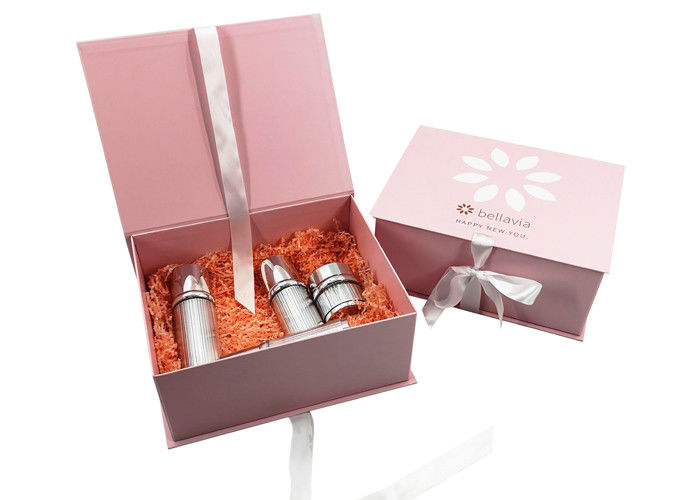 Rosa Pappkosmetik, die faltbare Geschenkbox-Band-Schließung für Hautpflege verpackt fournisseur