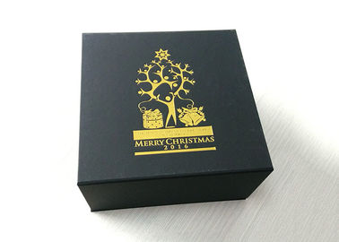 China Kundenspezifisches Goldstempelnlogo-anwesende Geschenkbox, Weihnachtsschwarz-Faltschachtel-Kasten usine