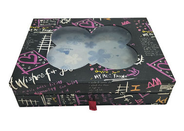 China Schwarzes Doppelschicht-Buch-geformte Geschenkbox mit transparenter Spitze des Fenster-freien Raumes usine